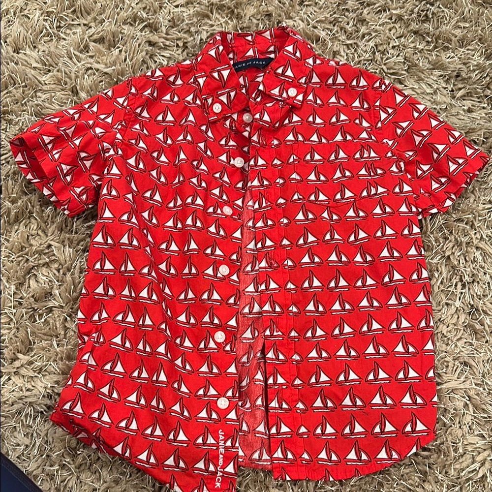 Red Sailboat Print Short-Sleeve boy’s Shirt